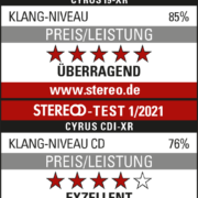 Bild: STEREO 1/2021-Testsiegel Cyrus i9-XR und Cyrus CDi-XR